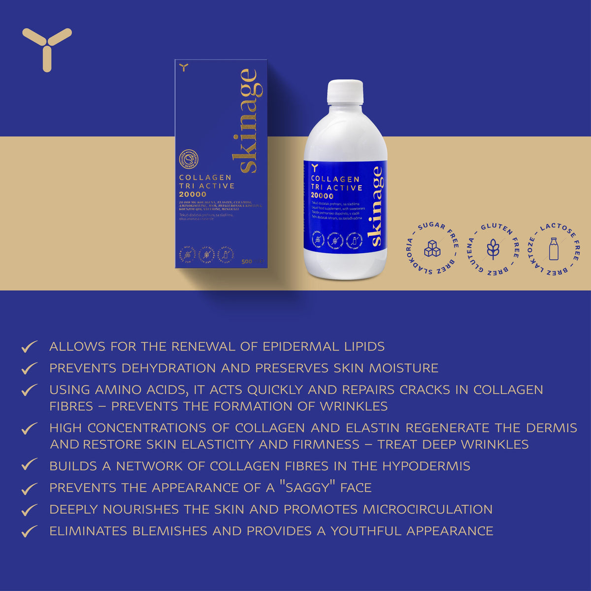 3 Skinage Collagen Tri-Active 20000mg + Skinage collagen production cream intense 50ml